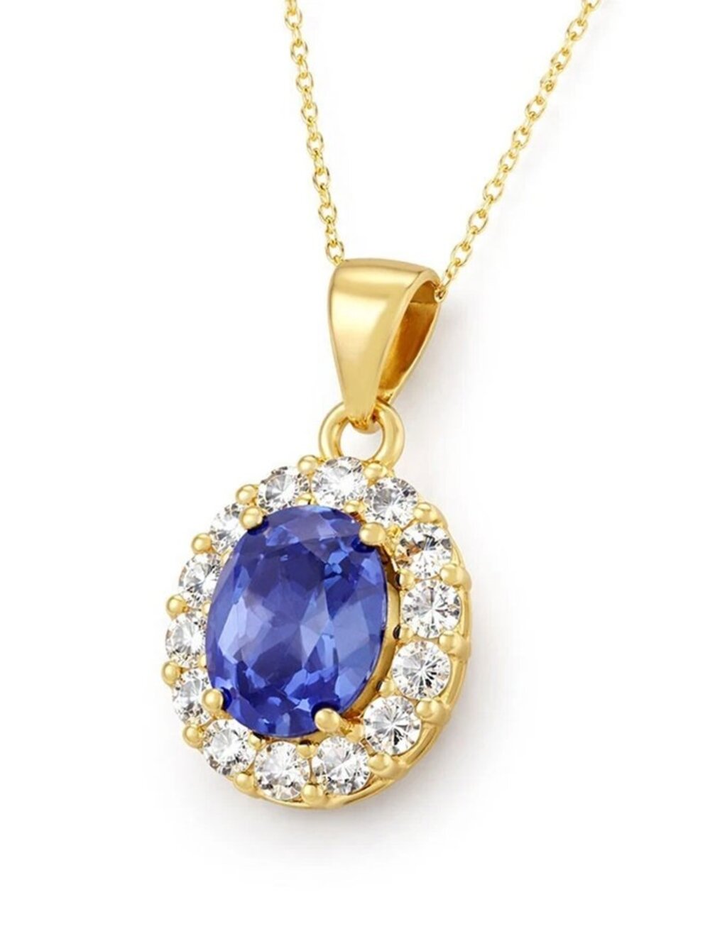 Created 2.12 Cts Tanzanite & W/Sapphire Necklace 14k Gold Plated (.925) - Picture 3 of 5